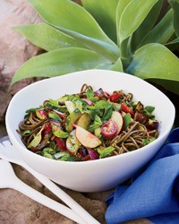 Soba noodle salad with pesto and grilled eggplant