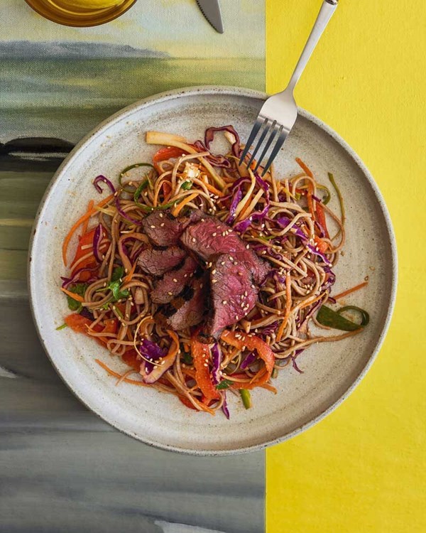 Soba noodle salad with venison medallions