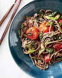 Soba noodles with miso-roasted tomatoes