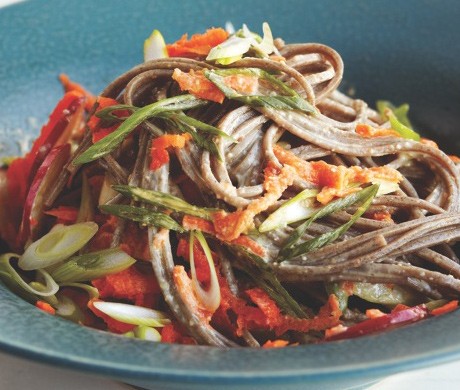 Soba salad with miso dressing