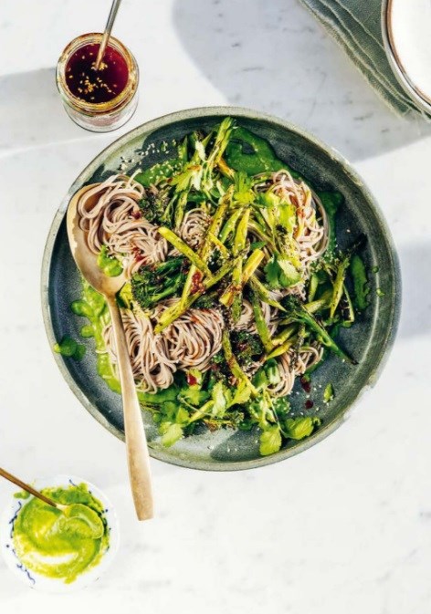 Soba with roasted greens