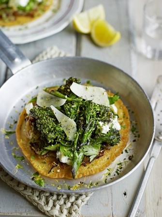Socca pancakes with broccoli & cheese
