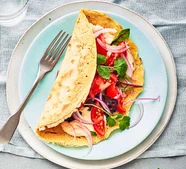 Socca pancakes with hummus & lemony onions