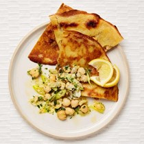 Socca with chickpea and lemon salsa