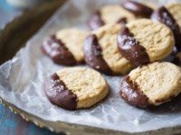 Soft almond butter cookies with chocolate and sea salt