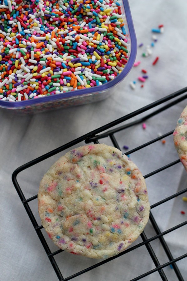 Soft and chewy snickerdoodle sprinkle cookies