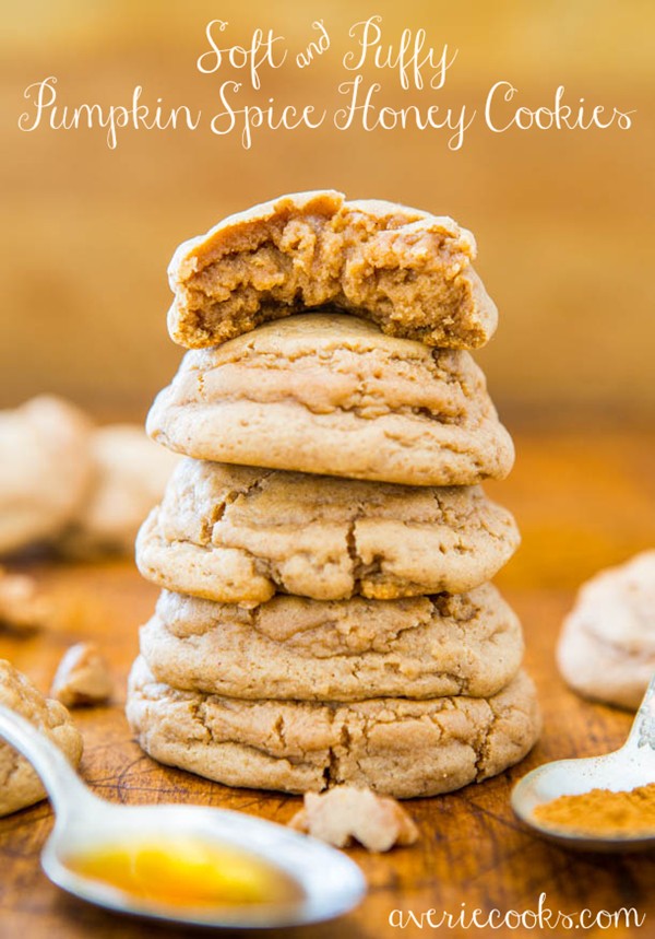 Soft and puffy pumpkin spice honey cookies