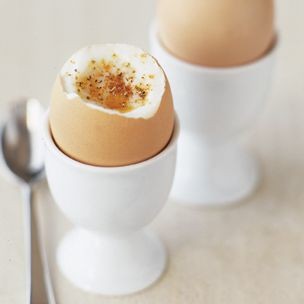 Soft-boiled egg with rosemary-chili salt