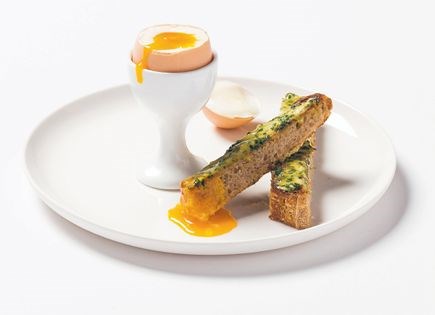 Soft-boiled eggs w anchovy toast