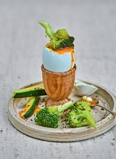 Soft-boiled eggs with cumin courgette and broccoli dippers