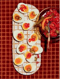 Soft-boiled eggs with pickled chiles