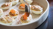 Soft-boiled eggs with uni-herb mayo