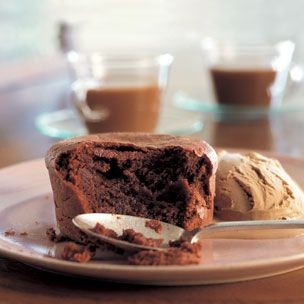 Soft-centered chocolate cake with espresso ice cream