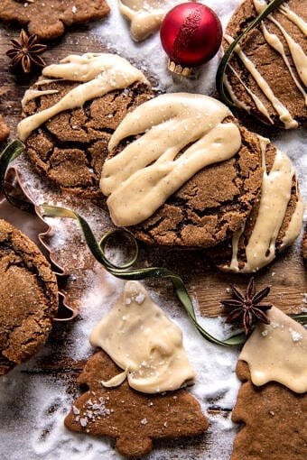 Soft gingerbread latte cookies with brown butter icing