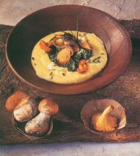 Soft Gorgonzola polenta with young spinach & wild mushrooms