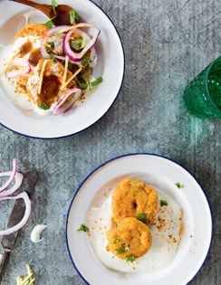 Soft lentil dumplings topped with yoghurt and tamarind (Mummy's dahi baras)