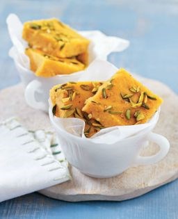Soft lentil fudge with cardamom and saffron