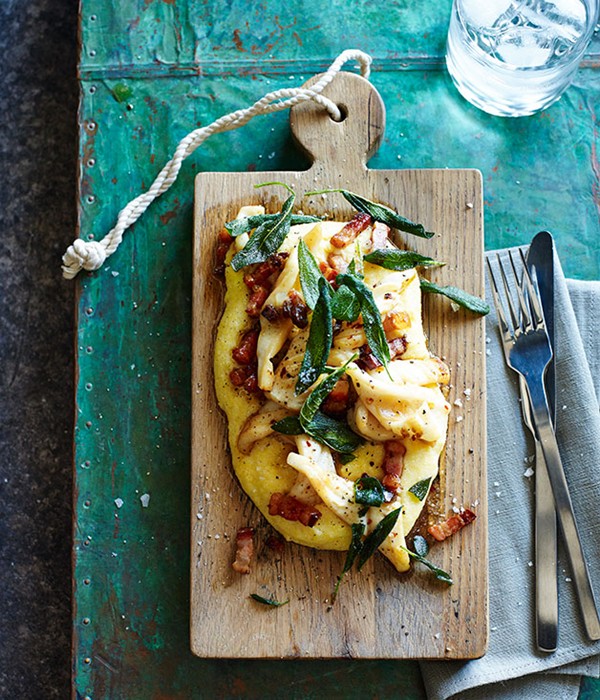 Soft polenta with calamari, pancetta and sage