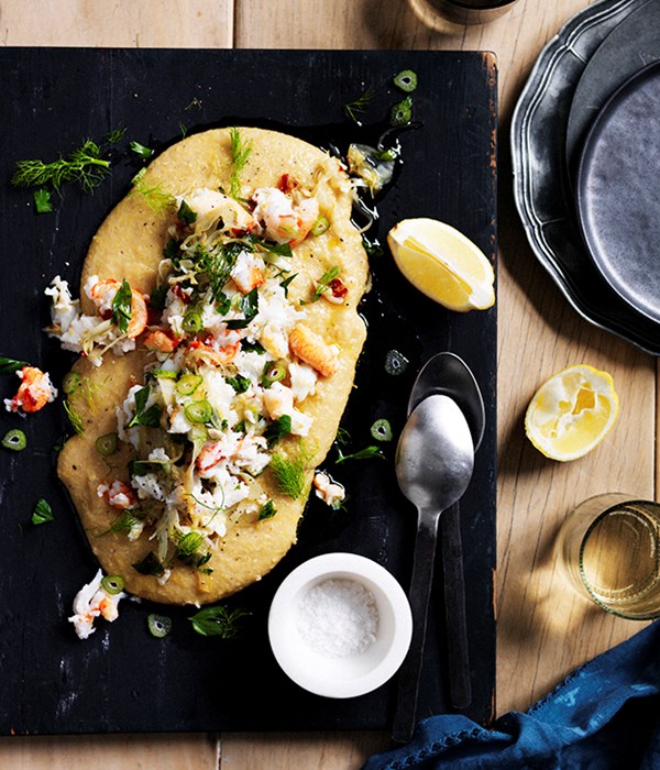 Soft polenta with crab, chilli, lemon and fennel