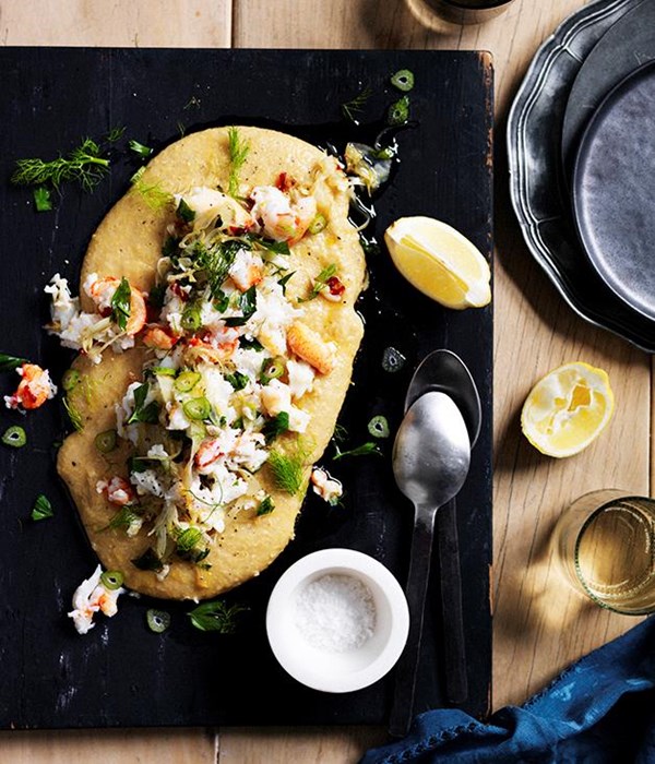 Soft polenta with crab, chilli, lemon and fennel