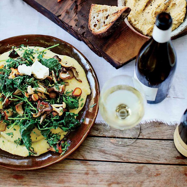 Soft polenta with mixed mushrooms and gremolata