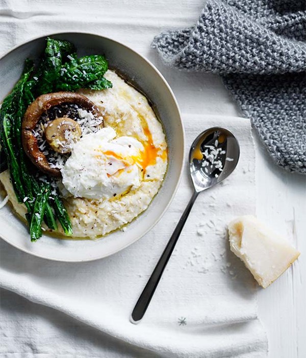 Soft polenta with poached egg and Parmesan