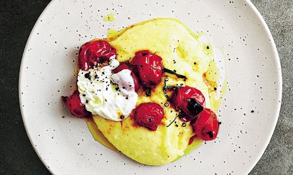 Soft polenta with roasted cherry tomatoes