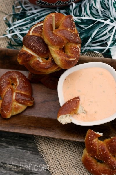 Soft pretzels with spicy beer cheese sauce