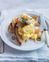 Soft-scrambled eggs with smoked sablefish and trout roe