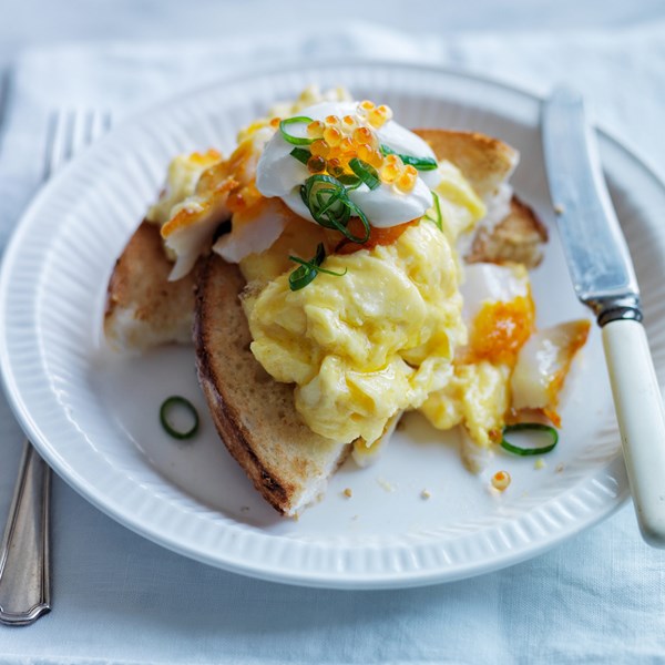Soft-scrambled eggs with smoked sablefish & trout roe {Andrew Carmellini]