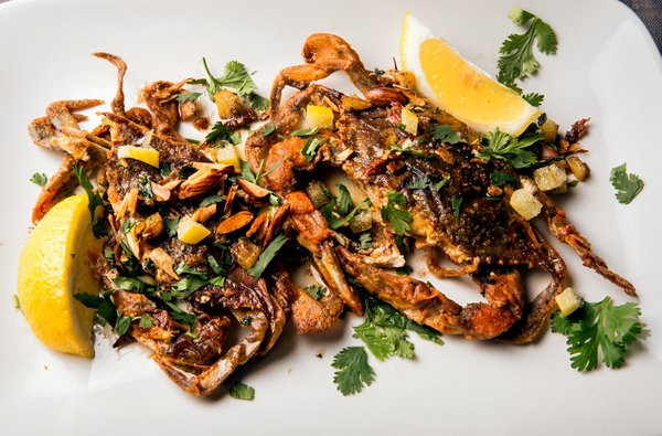 Soft-shell crab with preserved lemon and almonds