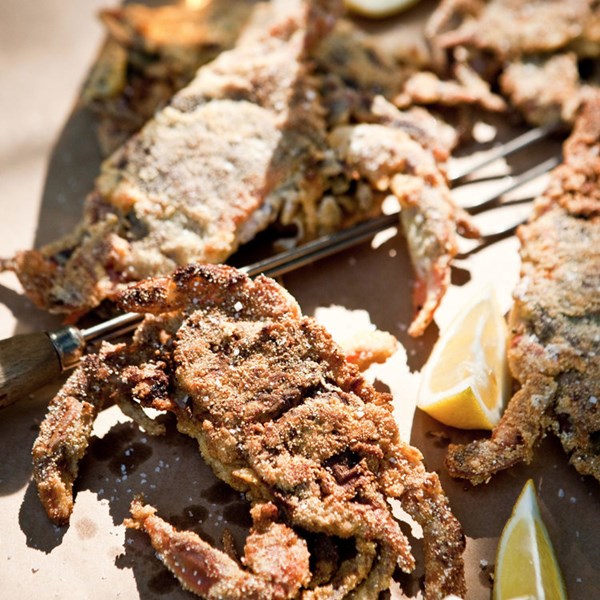 Soft-shell crabs with salty tomato butter