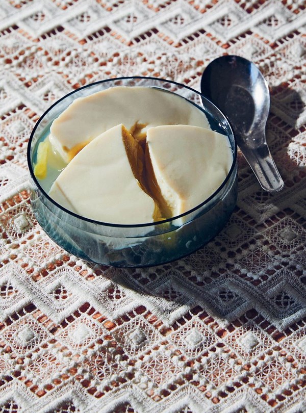 Soft tofu pudding with ginger scented syrup