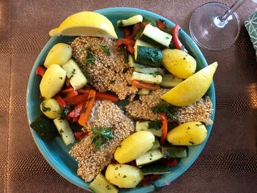 Sole fillets with sesame seeds