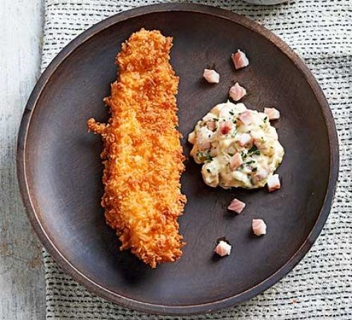 Sole fish fingers with smoked eel tartare sauce