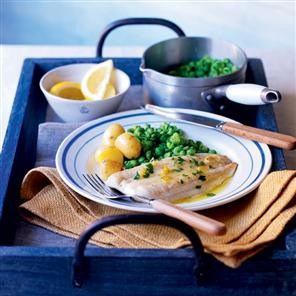 Sole with parsley lemon butter and minted peas