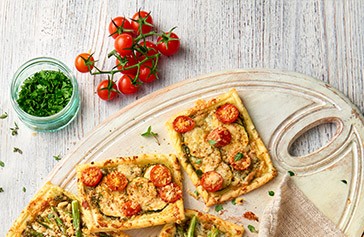 Somerset cheddar, tomato and courgette tartlets