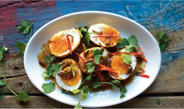Son-in-law eggs: fried hard-boiled eggs with sweet & sour sauce