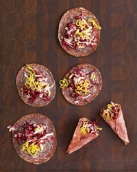Soppressata bundles with radicchio and goat cheese