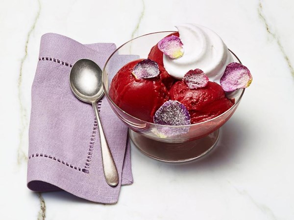 Sorbet with candied flowers