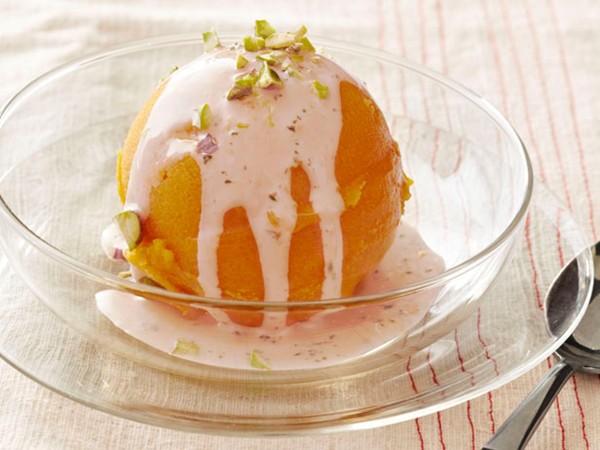Sorbet with coconut sauce