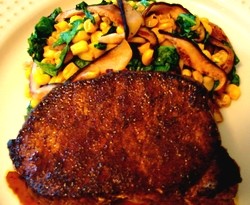 Sorta blackened chili-rubbed pork chops