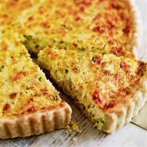 Souffléd crab, saffron and spring onion tart