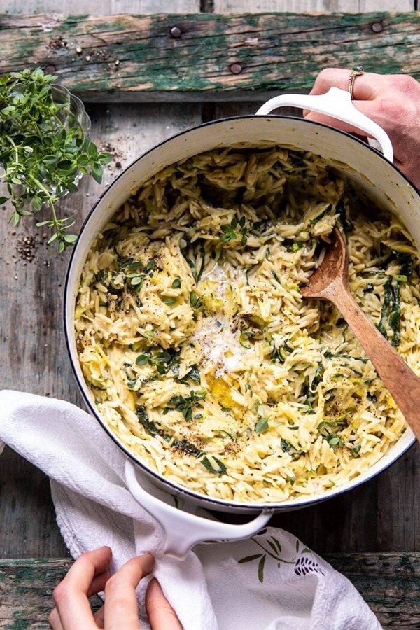 Souper creamy lemon butter cheesy zucchini orzo