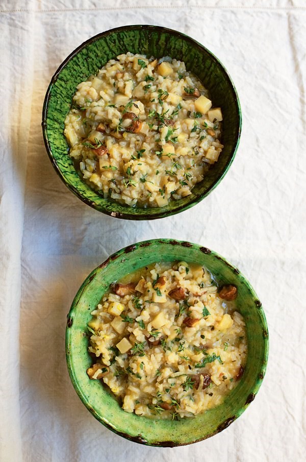 Soupy rice with celeriac and chestnuts