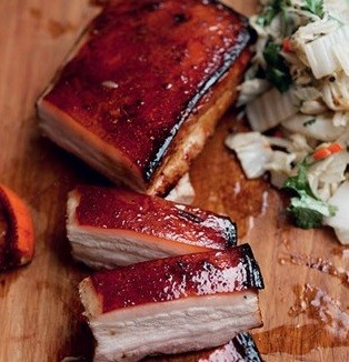 Sour & spicy wet roast pork belly with pickled cabbage