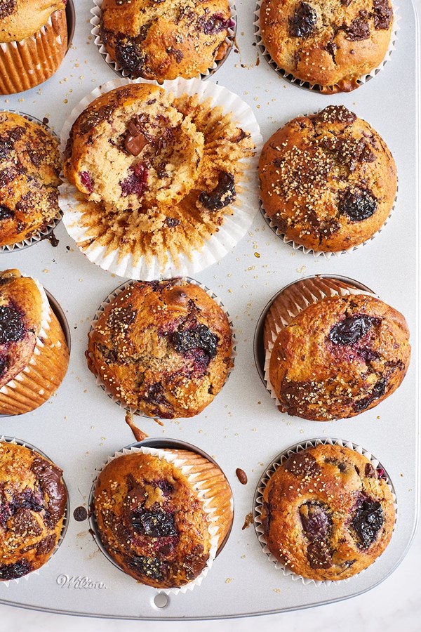 Sour cherry chocolate chunk muffins