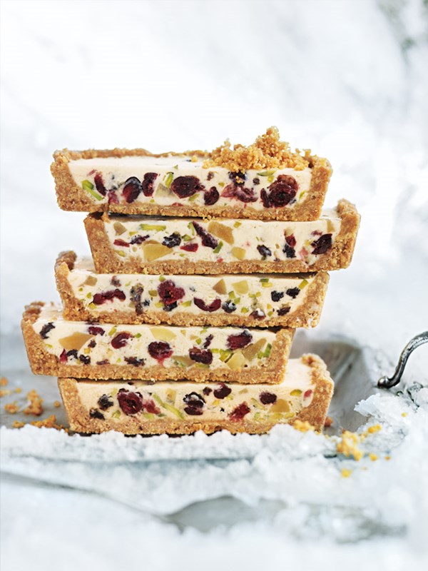 Sour cherry, ginger and pistachio ice-cream tart