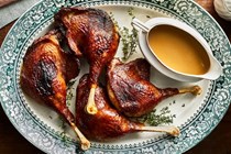 Sour cherry-glazed goose legs with gravy