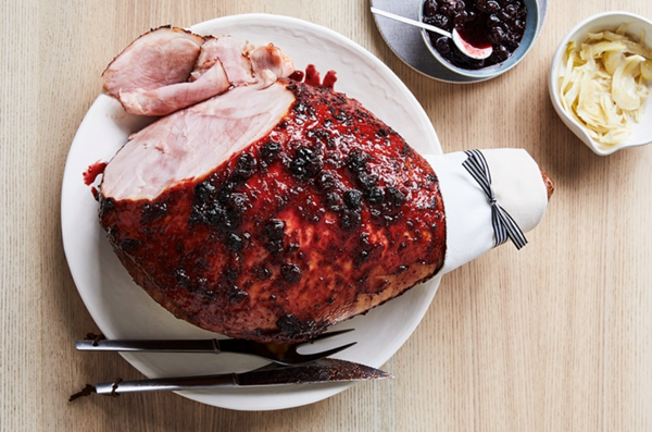 Sour cherry-glazed ham